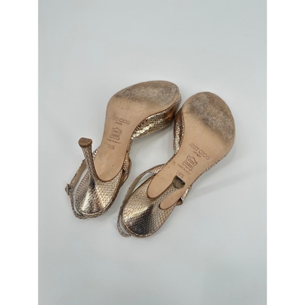 Jimmy Choo Metallic Watersnake Skin Crystal Buckle Slingback Heels Gold 39.5 - Picture 10 of 10